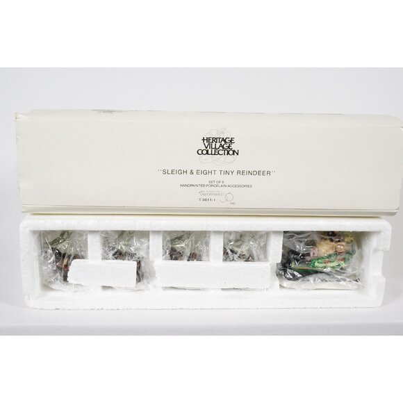 Department 56 Sleigh & Eight Tiny Reindeer Heritage Village 56111 Original Box - Picture 10 of 11